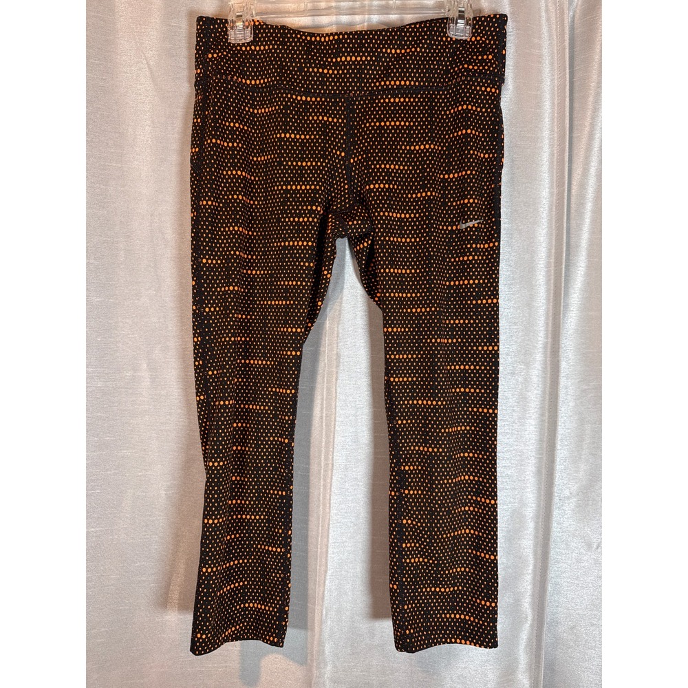 Nike Dri-Fit‎ Women Running Capris Pants Black Orange Dot Athletic Leggings L